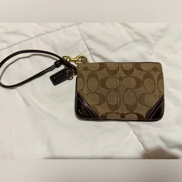 Coach Tan and Brown Signature Wristlet - Picture 2 of 3